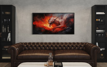 Fire Breathing Red Dragon Framed Canvas Wall Art