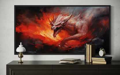 Fire Breathing Red Dragon Framed Canvas Wall Art