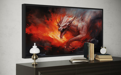Fire Breathing Red Dragon Framed Canvas Wall Art