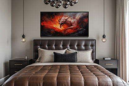Fire Breathing Red Dragon Framed Canvas Wall Art