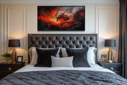 Fire Breathing Red Dragon Framed Canvas Wall Art