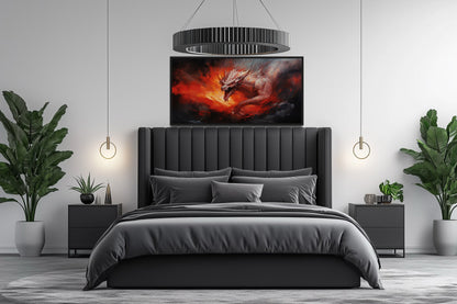 Fire Breathing Red Dragon Framed Canvas Wall Art