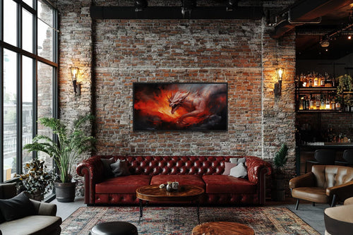 Fire Breathing Red Dragon Framed Canvas Wall Art