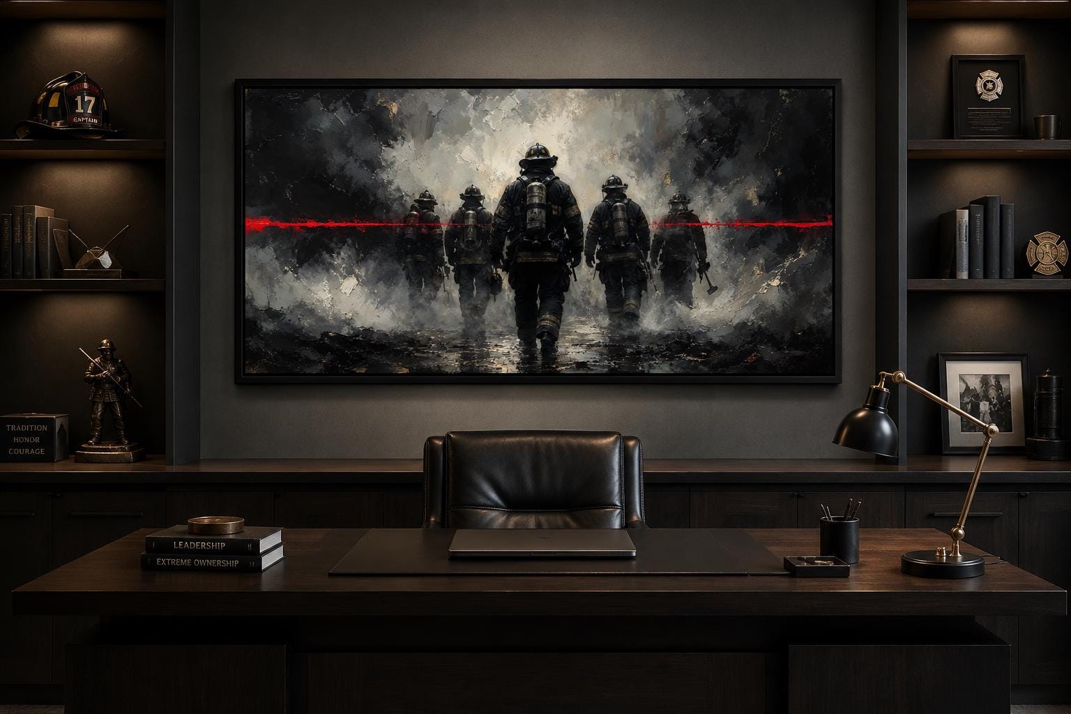Firefighter Wall Art – Thin Red Line Canvas | Fire Station Office Decor