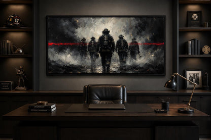 Firefighter Wall Art – Thin Red Line Canvas | Fire Station Office Decor