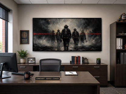Firefighter Wall Art – Thin Red Line Canvas | Fire Station Office Decor