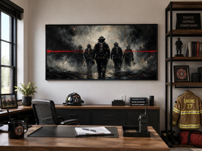 Firefighter Wall Art – Thin Red Line Canvas | Fire Station Office Decor