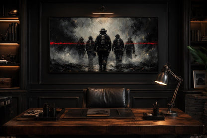 Firefighter Wall Art – Thin Red Line Canvas | Fire Station Office Decor