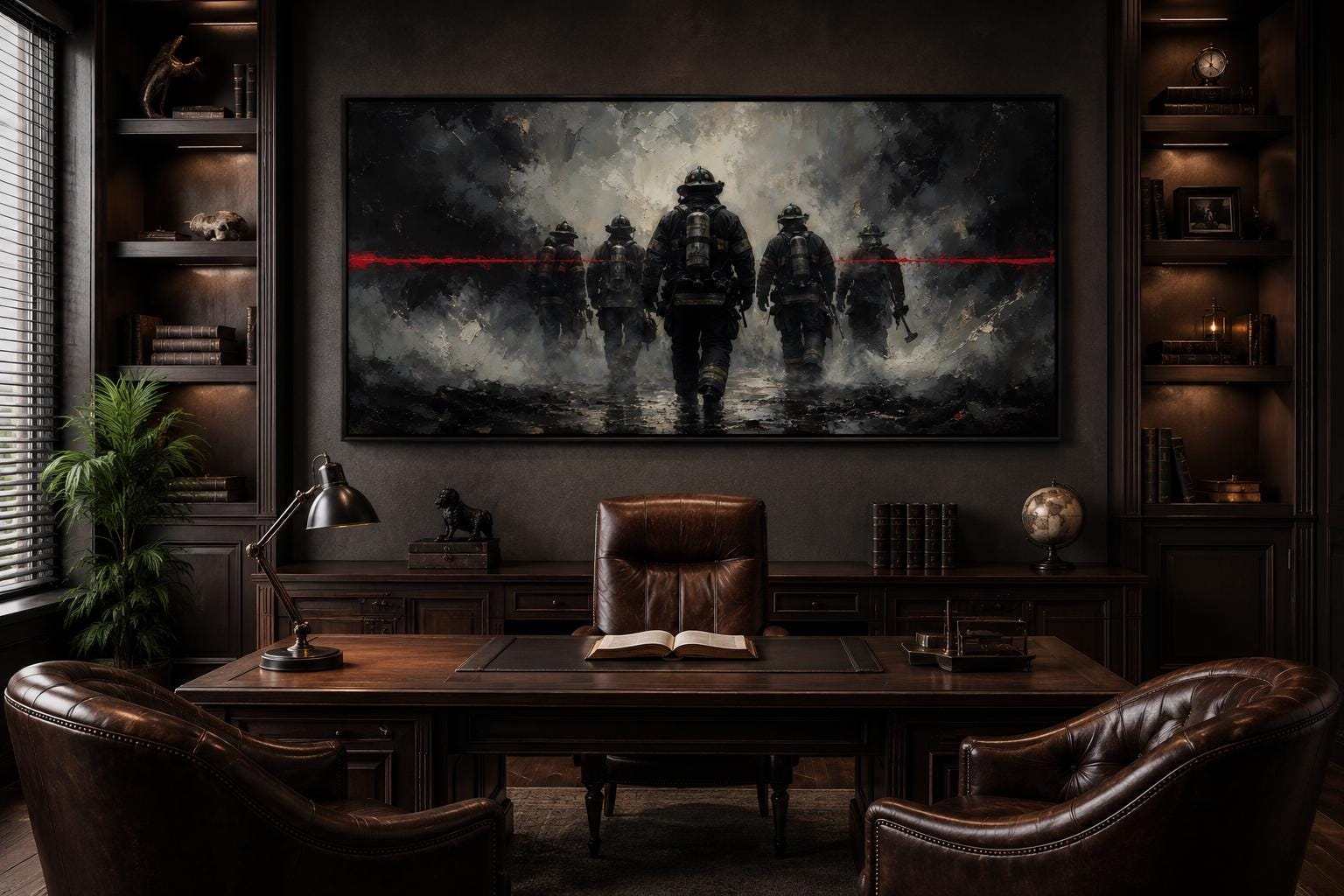 Firefighter Wall Art – Thin Red Line Canvas | Fire Station Office Decor