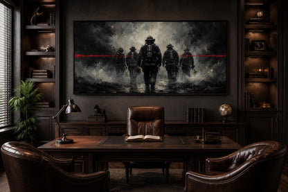 Firefighter Wall Art – Thin Red Line Canvas | Fire Station Office Decor