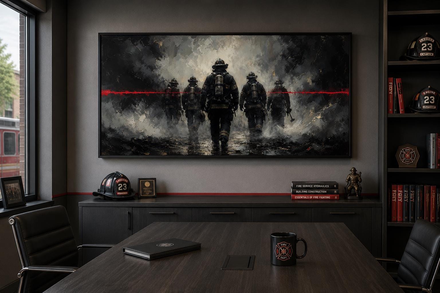 Firefighter Wall Art – Thin Red Line Canvas | Fire Station Office Decor