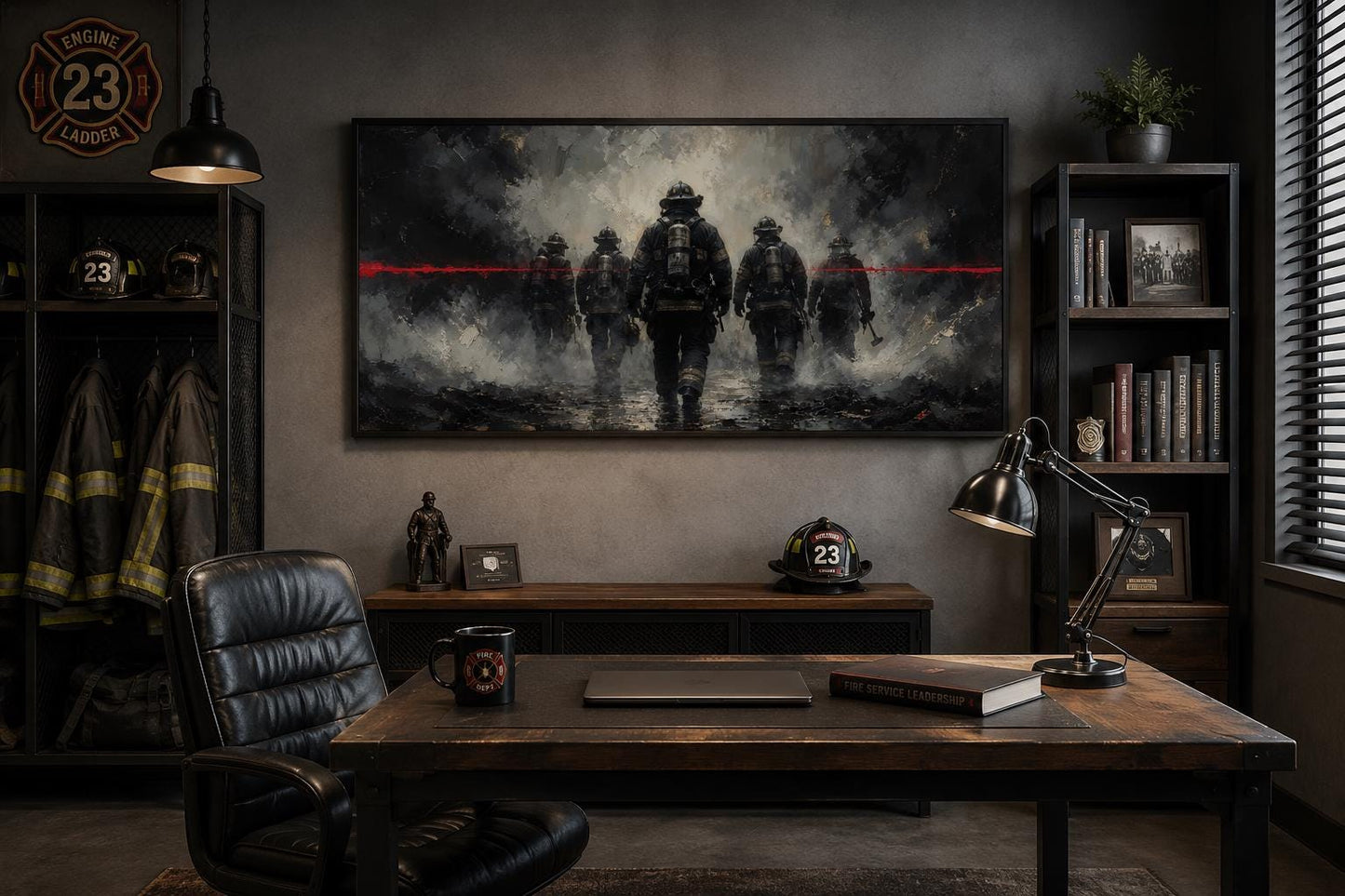 Firefighter Wall Art – Thin Red Line Canvas | Fire Station Office Decor