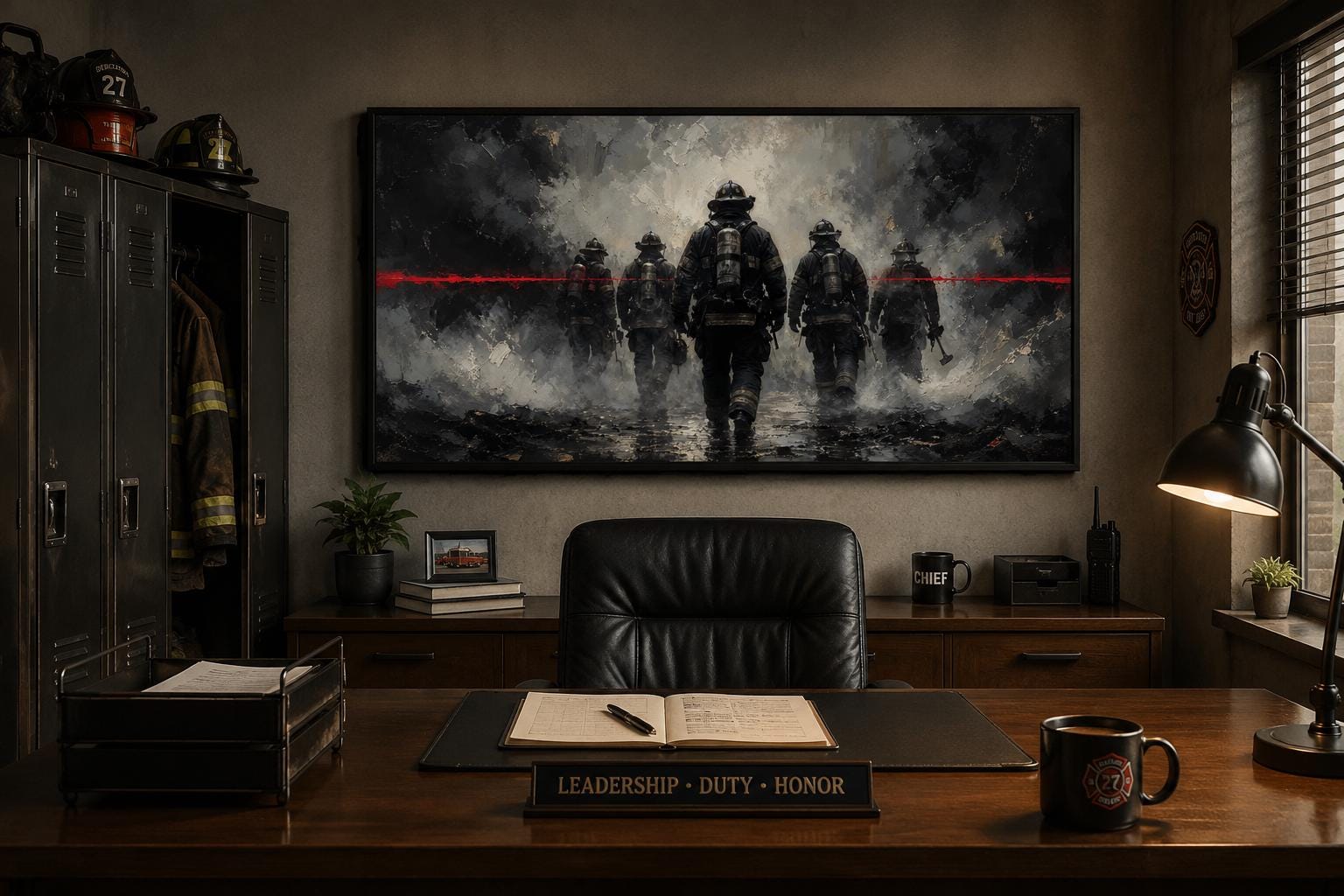 Firefighter Wall Art – Thin Red Line Canvas | Fire Station Office Decor