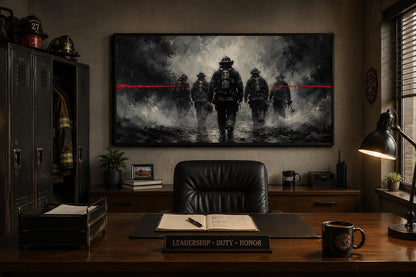 Firefighter Wall Art – Thin Red Line Canvas | Fire Station Office Decor