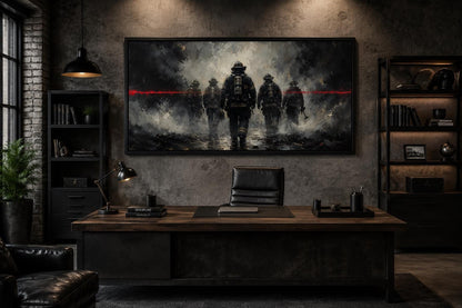Firefighter Wall Art – Thin Red Line Canvas | Fire Station Office Decor