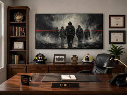 Firefighter Wall Art – Thin Red Line Canvas | Fire Station Office Decor