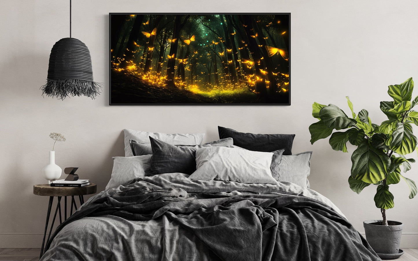 Fireflies In The Dark Forest Framed Canvas Wall Art