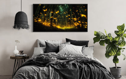 Fireflies In The Dark Forest Framed Canvas Wall Art