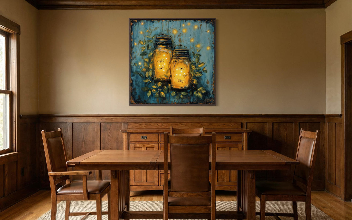 Fireflies in Mason Jars Canvas Wall Art for Farmhouse Decor