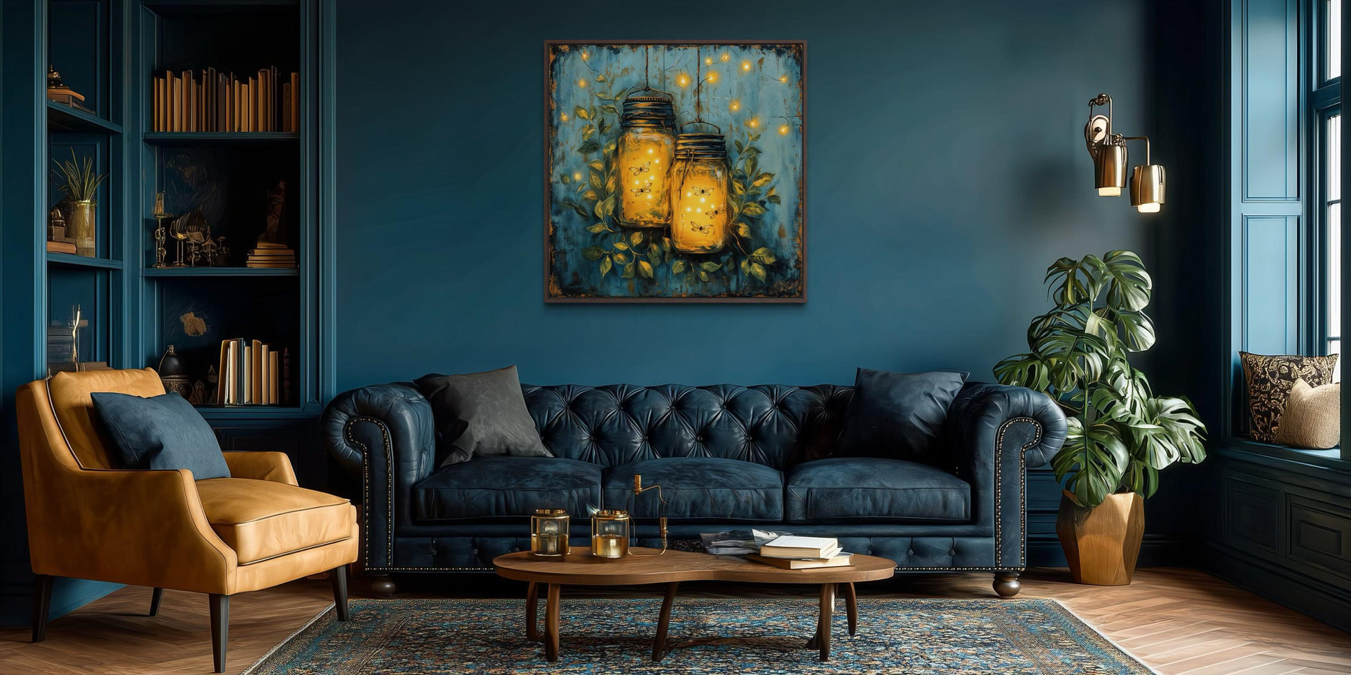 Fireflies in Mason Jars Canvas Wall Art for Farmhouse Decor