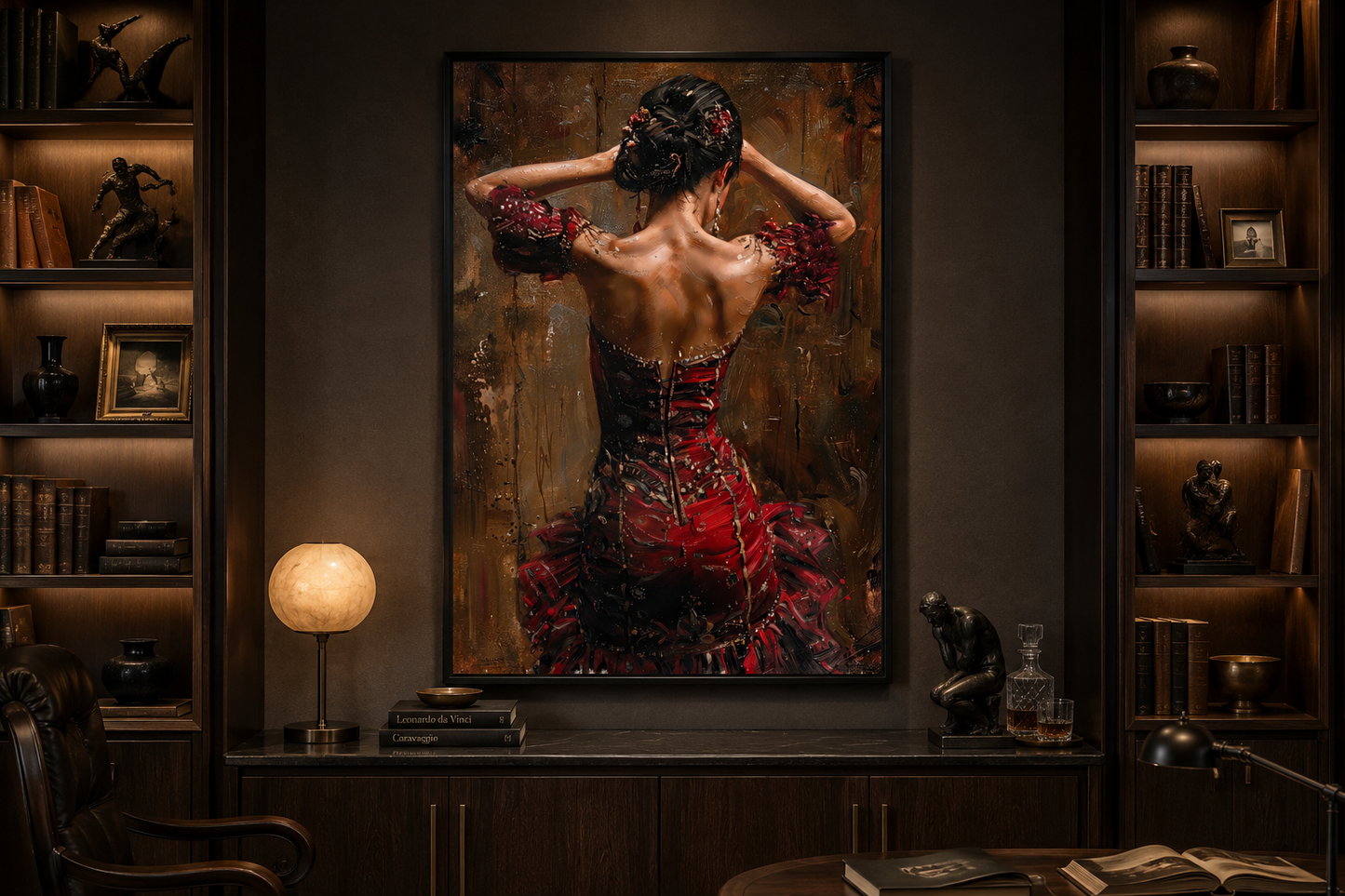 Flamenco Dancer In Red Dress Framed Canvas Wall Art