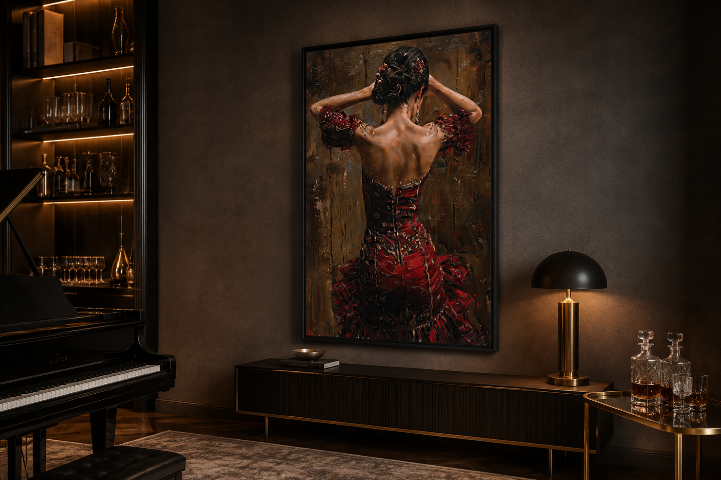 Flamenco Dancer In Red Dress Framed Canvas Wall Art