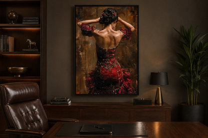 Flamenco Dancer In Red Dress Framed Canvas Wall Art