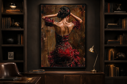 Flamenco Dancer In Red Dress Framed Canvas Wall Art