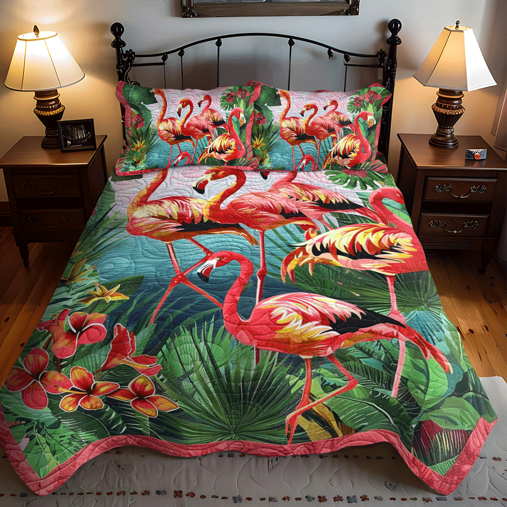 Flamingo Dreams 3-Piece Quilted Bedding Set - Single (59" x 70")