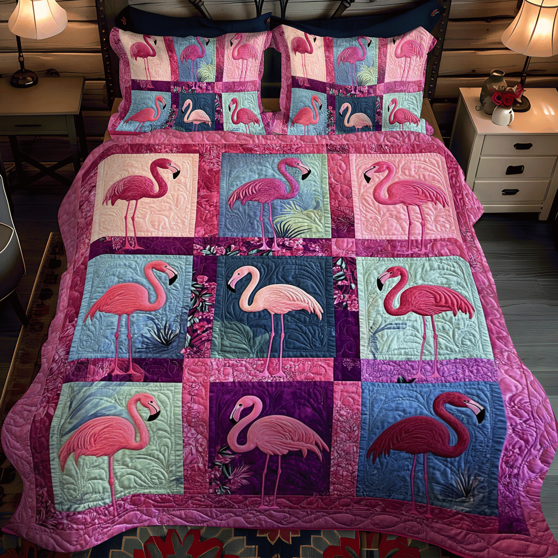 Flamingo Paradise 3-Piece Quilted Bedding Set - Single (59" x 70")