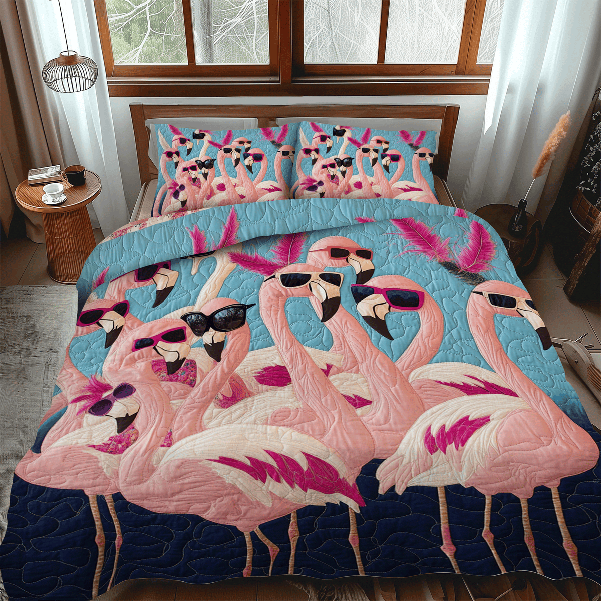 Flamingo Pattern 3-Piece Quilted Bedding Set - Single (59" x 70")