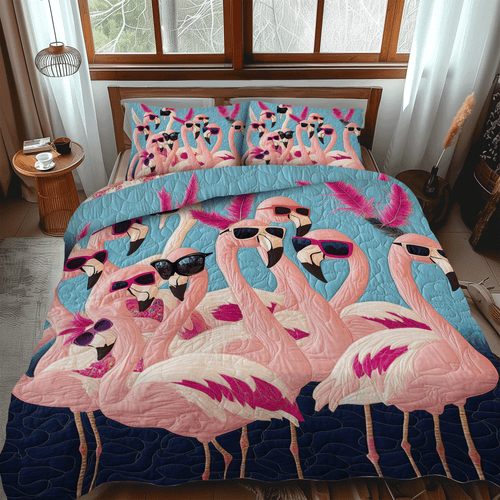 Flamingo Pattern 3-Piece Quilted Bedding Set - Single (59" x 70")