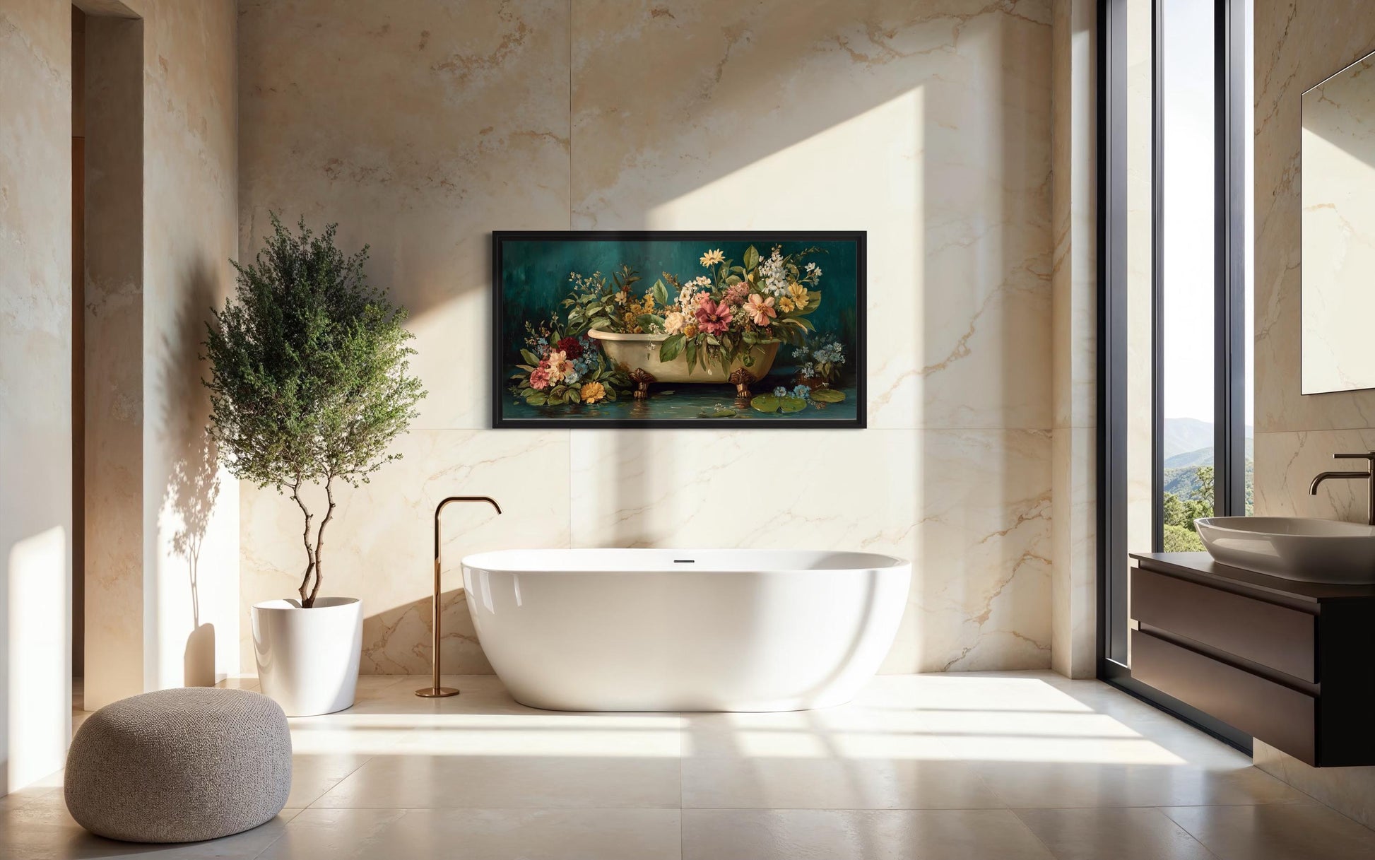 Floral Bathtub Canvas Wall Art For Bathroom Decor