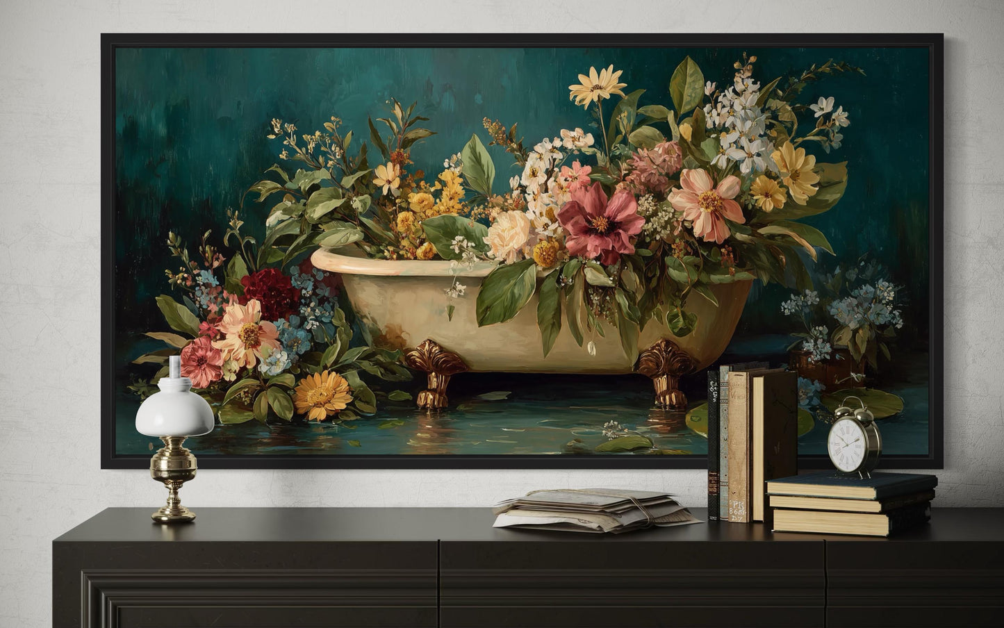 Floral Bathtub Canvas Wall Art For Bathroom Decor