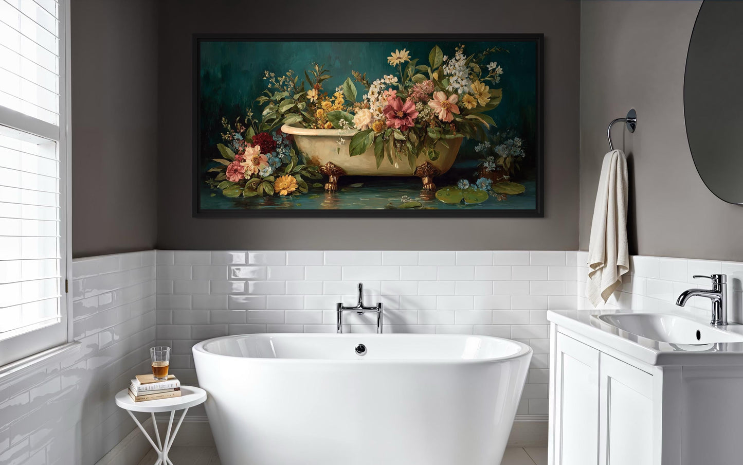 Floral Bathtub Canvas Wall Art For Bathroom Decor