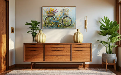 Floral Bicycle Rustic Farmhouse Framed Canvas Wall Art For Cute Kitchen Decor