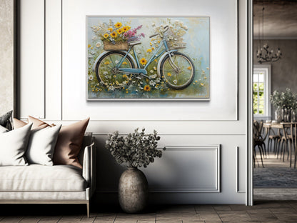 Floral Bicycle Rustic Farmhouse Framed Canvas Wall Art For Cute Kitchen Decor
