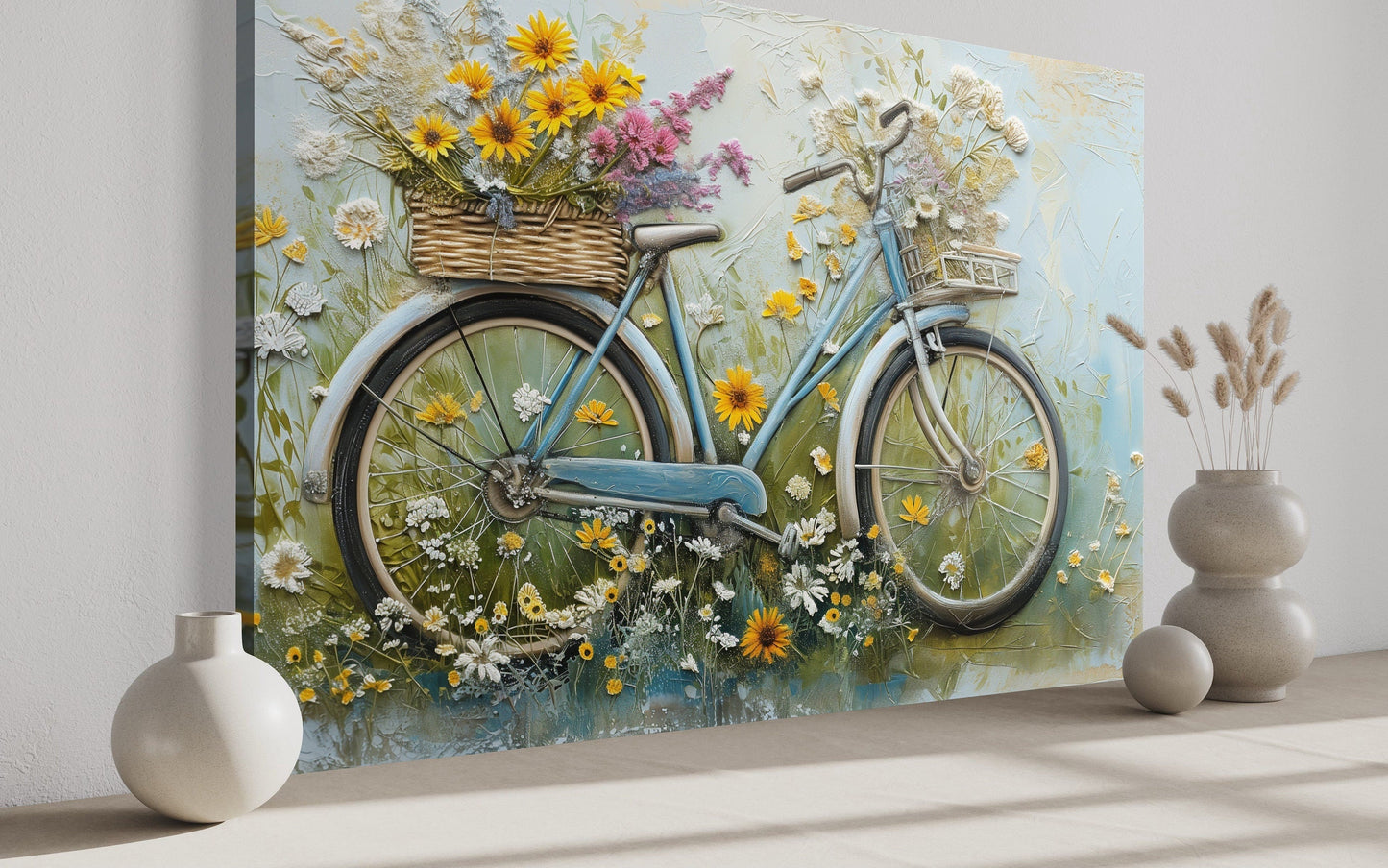 Floral Bicycle Rustic Farmhouse Framed Canvas Wall Art For Cute Kitchen Decor