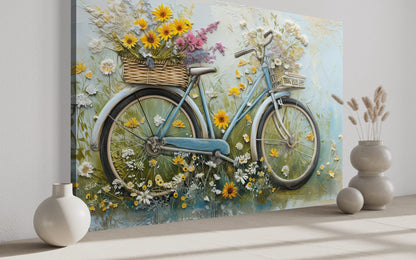 Floral Bicycle Rustic Farmhouse Framed Canvas Wall Art For Cute Kitchen Decor