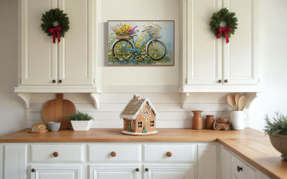 Floral Bicycle Rustic Farmhouse Framed Canvas Wall Art For Cute Kitchen Decor