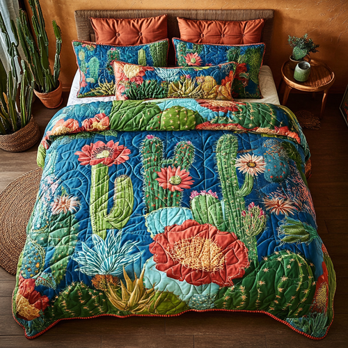 Floral Cactus Serenity 3-Piece Quilted Bedding Set - Single (59" x 70")