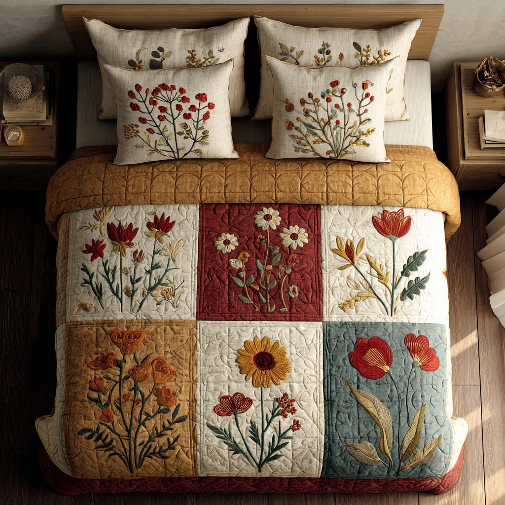 Floral Dreams 3-Piece Quited Bedding Set - Single (59" x 70")