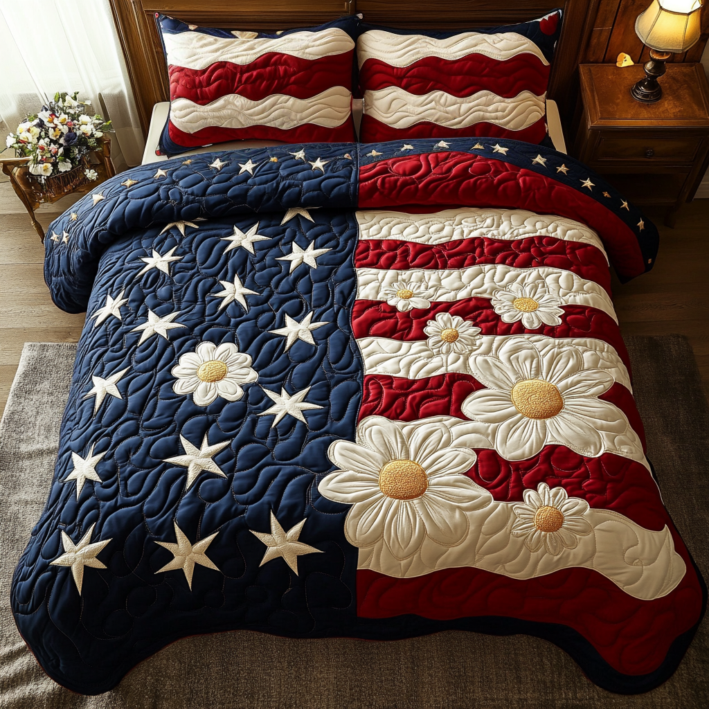 Floral Flag 3-Piece Quilted Bedding Set - Single (59" x 70")
