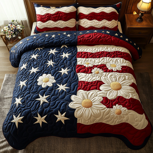 Floral Flag 3-Piece Quilted Bedding Set - Single (59" x 70")