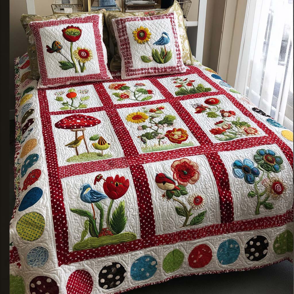 Floral Radiance 3-Piece Quilted Bedding Set - Single (59" x 70")