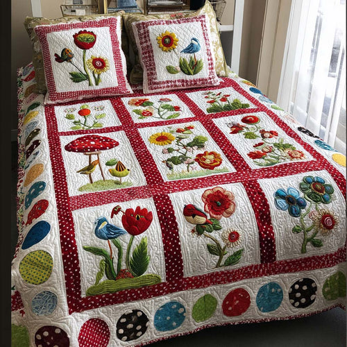 Floral Radiance 3-Piece Quilted Bedding Set - Single (59" x 70")