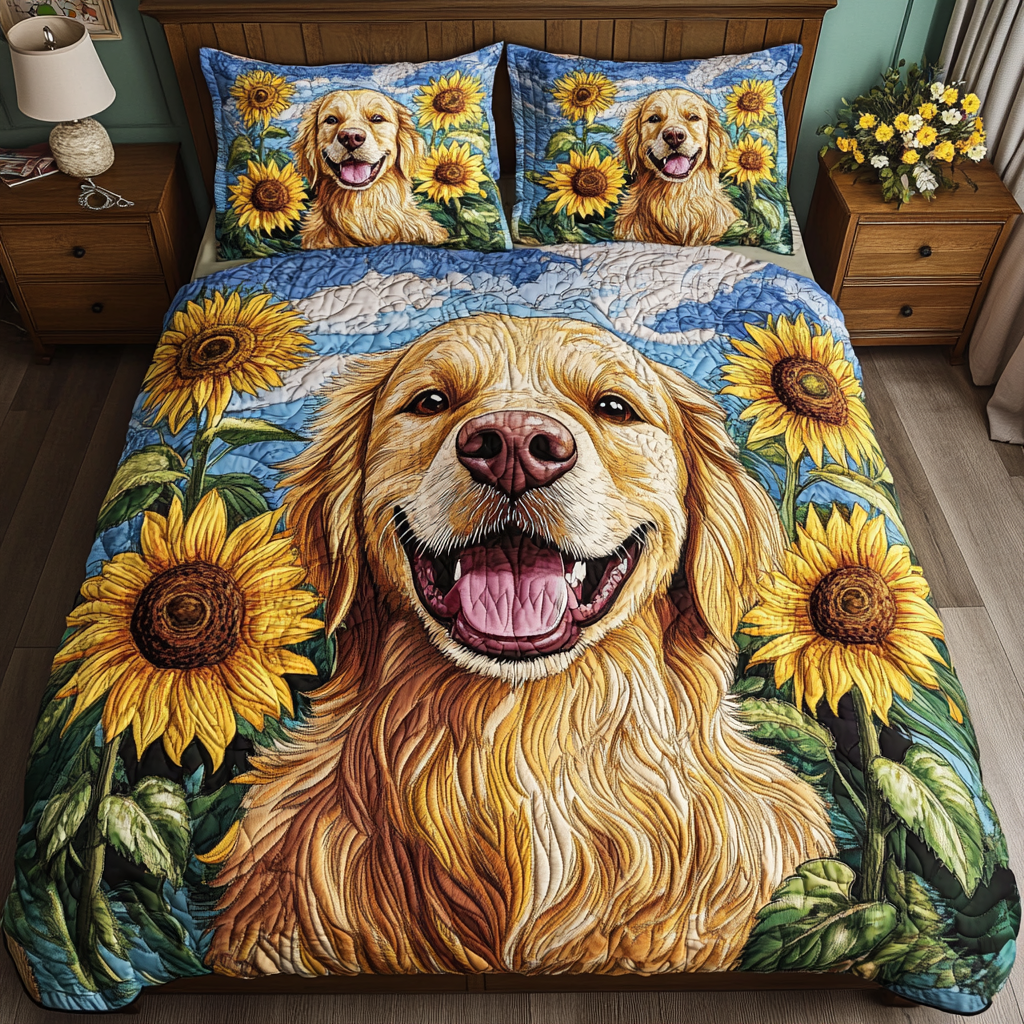 Floral Retriever 3-Piece Quilted Bedding Set - Single (59" x 70")