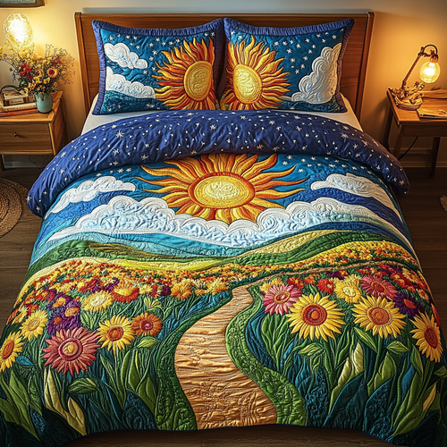 Floral Sunrise 3-Piece Quilted Bedding Set - Single (59" x 70")