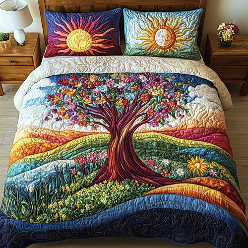 Flourishing Tree 3-Piece Quilted Bedding Set - Single (59" x 70")