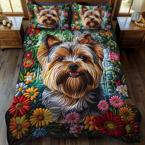 Flower Frame 3-Piece Quilted Bedding Set - Single (59" x 70")